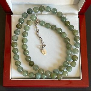 Elegant Stauer 925 s silver genuine Burmese Green Beaded Necklace